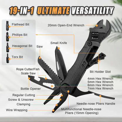 Hanboost 19 In 1 Multitool Wrench with Wire Cutter for Outdoor Camping