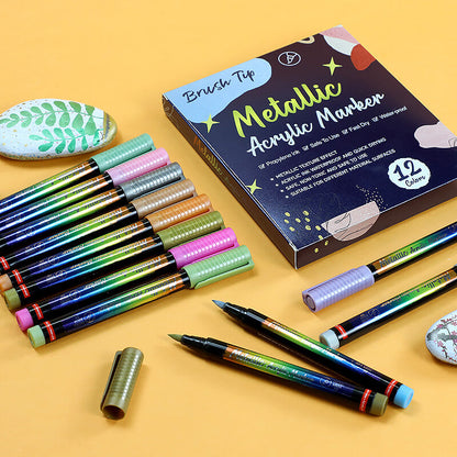 12 Colours Metallic Pens Acrylic Paint Markers for Model Builder & DIY Project