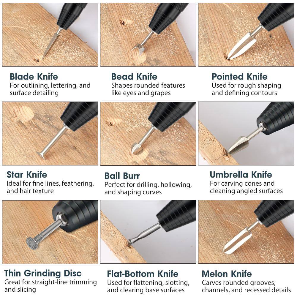 Hanboost 10pc Wood working Set – Carving & Grinding Bits for Rotary Tool