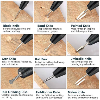 Hanboost 10pc Wood working Set – Carving & Grinding Bits for Rotary Tool